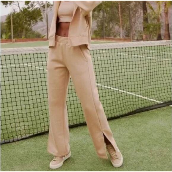 PACT Posey Fleece Sweatpant Straight Leg Pink Medium Cotton Blend Lounge Comfy - Picture 2 of 9